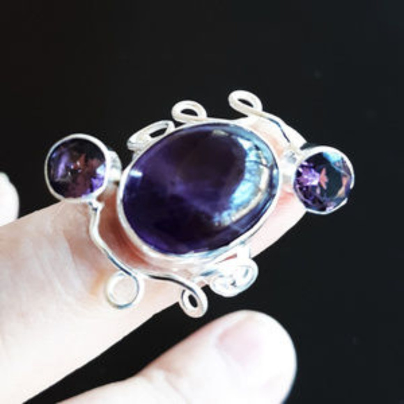 Sz 7 ~ Flirty Unique Whimsical! Eclectic Dark Amethyst Ring ~ Artisan Created - Picture 2 of 6